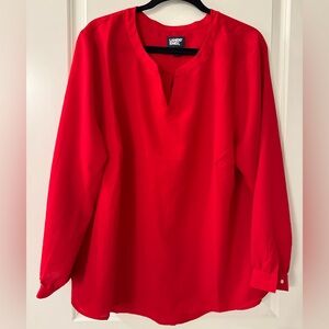 #423 - Lands’ End Red Long Sleeve Split Neckline Pop-Over Tunic Blouse